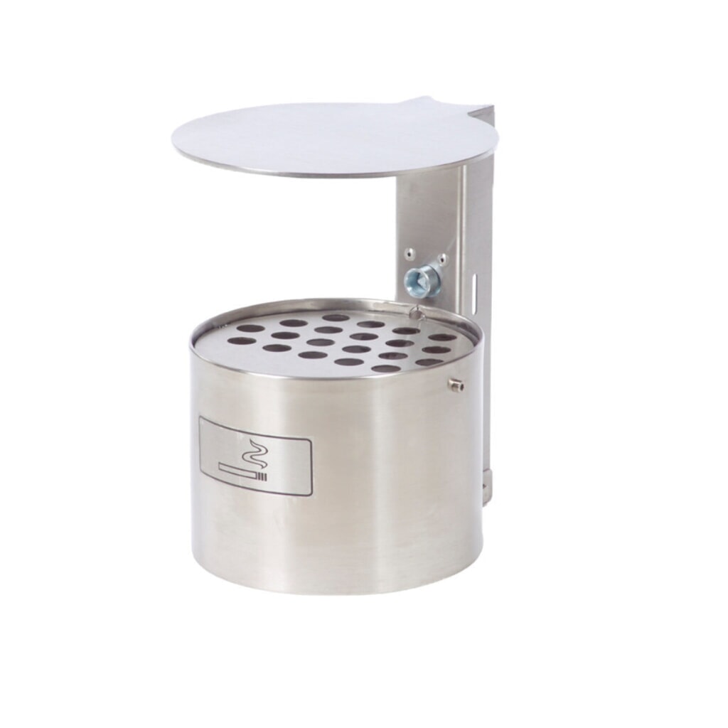 Illustration du produit: RENNER Cendrier mural rond, avec toit de protection, avec poteau, acier inoxydable, 4 litres