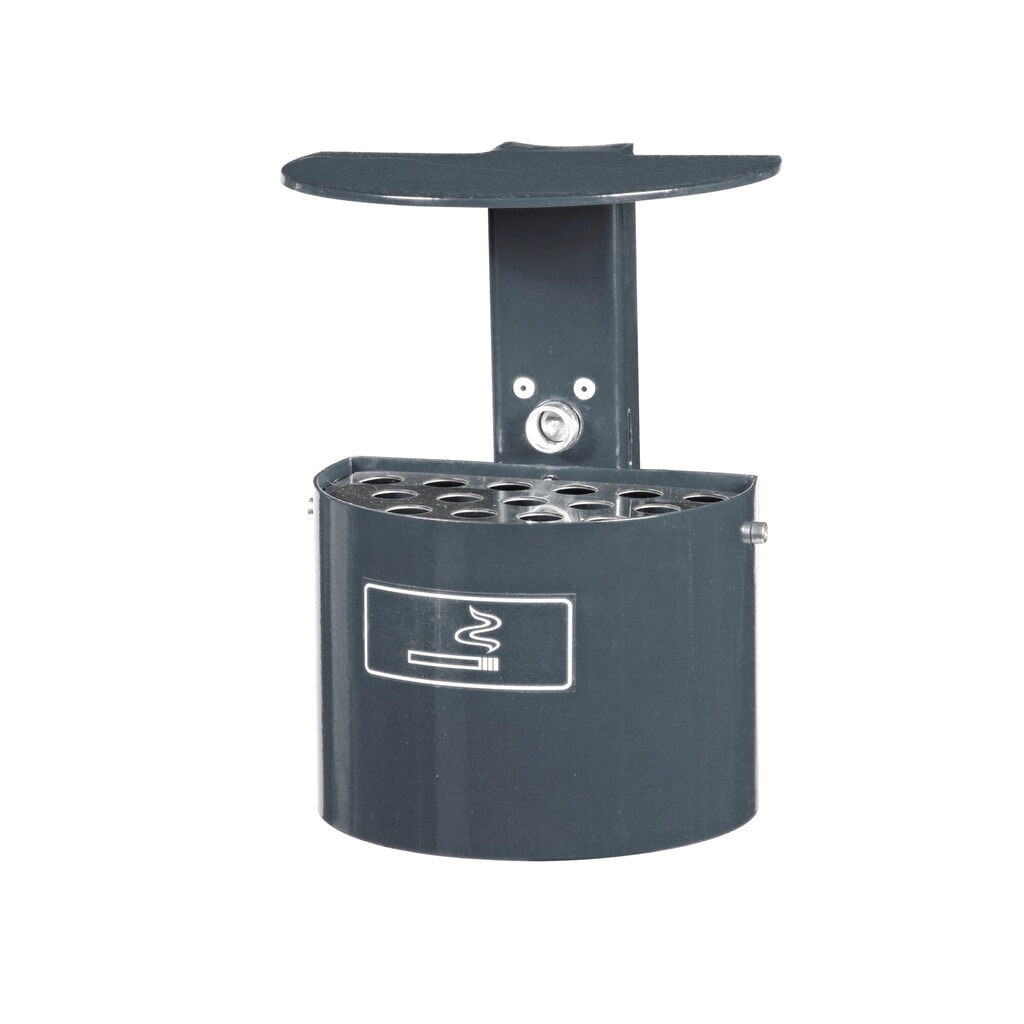 Cendrier rond, avec poteau et toit de protection, 2 litres, galvanisé à chaud et revêtu par poudrage