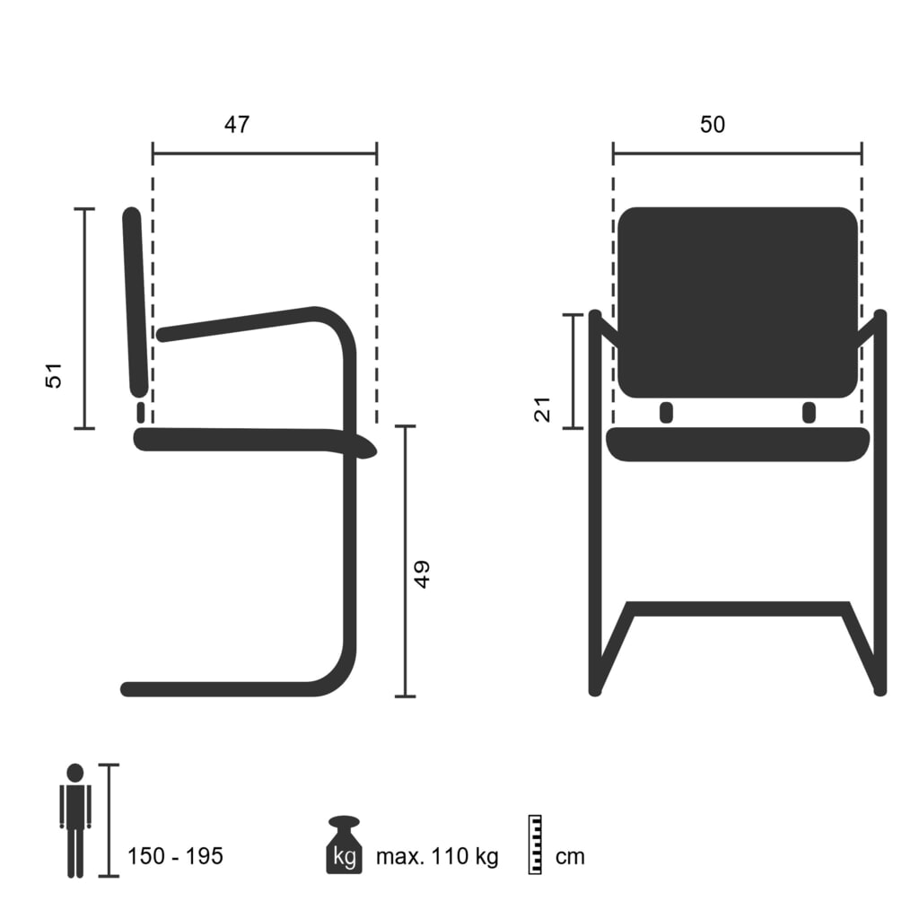 N° de l'image du produit 5 : Chaise de conférence / fauteuil suspendu hjh OFFICE VILLA V cuir nappa, noir