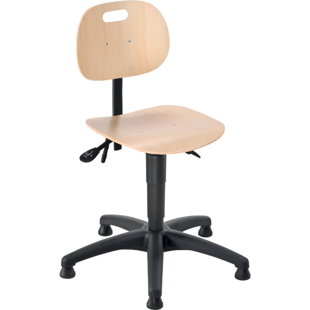 Chaise de travail pivotante Ability en hêtre, hauteur d’assise 460-600 mm, base plastique, patins N° de l'image du produit 1 : Chaise de travail pivotante Ability en hêtre, hauteur d’assise 460-600 mm, base plastique, patins