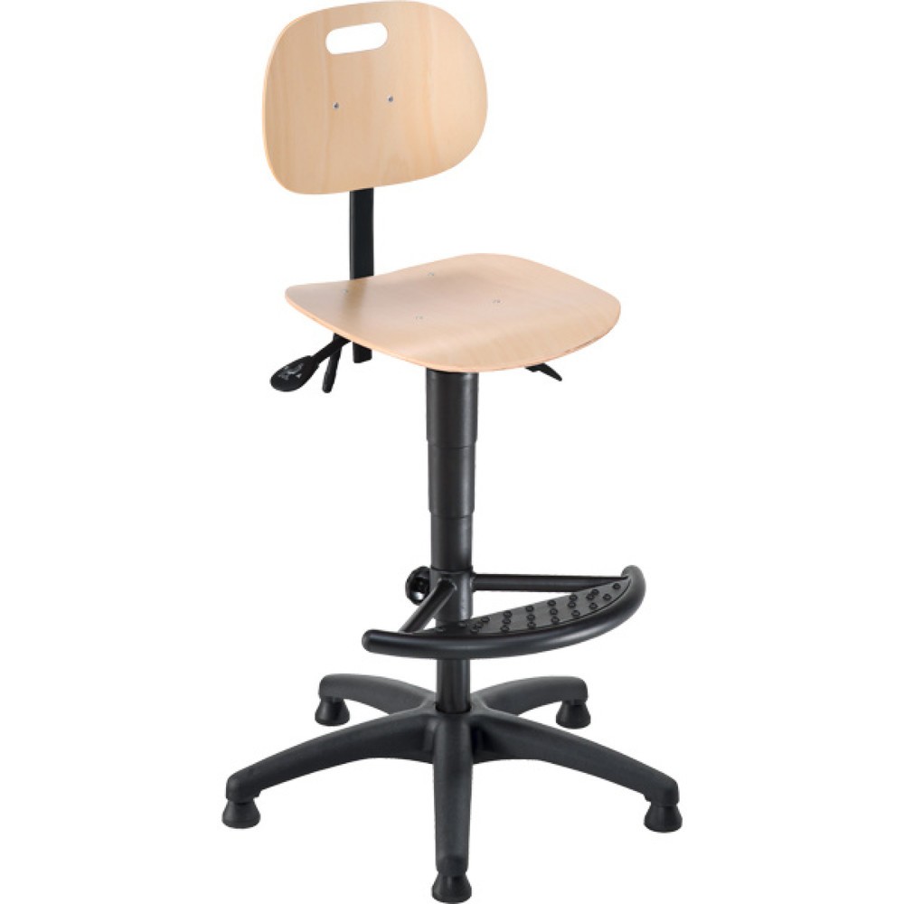 Illustration du produit: Chaise de travail pivotante Ability en hêtre, hauteur d’assise 590-840 mm, base plastique, patins, repose-pied