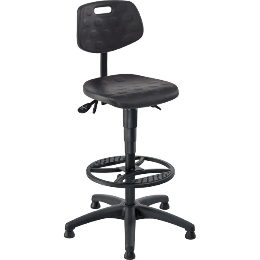 Illustration du produit: Chaise de travail pivotante Ability en polyuréthane, hauteur d’assise 590-840 mm, base plastique, patins, anneau repose-pied