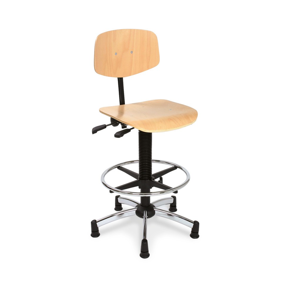 Illustration du produit: Chaise de travail pivotante Easy en hêtre, hauteur d’assise 510-710 mm, base plastique, patins, anneau repose-pied