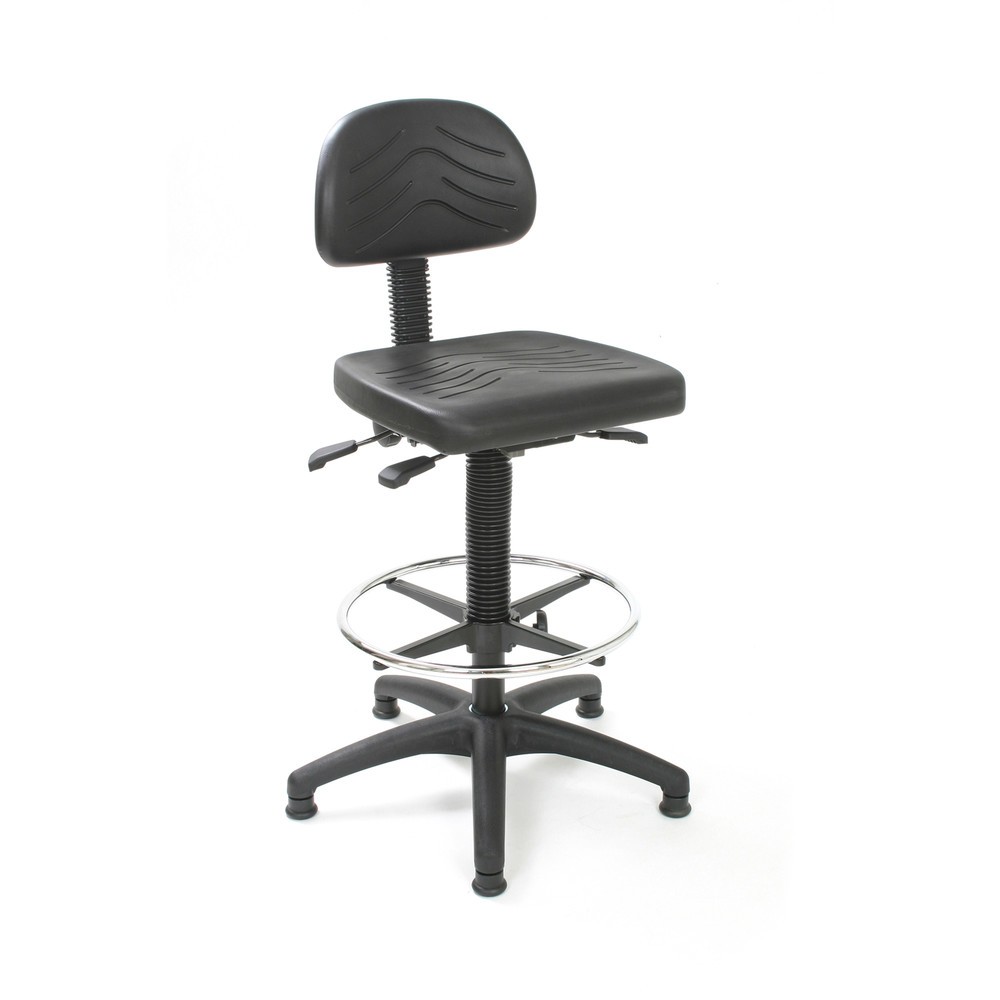 Numéro de l'image du produit 1: HEMMDAL Chaise de travail pivotante Easy en polyuréthane, hauteur d’assise 510-710 mm, base plastique, patins, anneau repose-pied