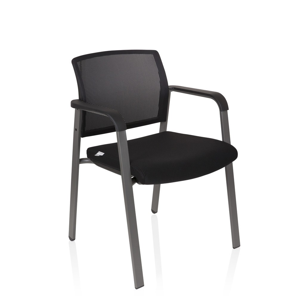 Numéro de l'image du produit 4: Chaise-visiteur / chaise de conférence hjh OFFICE MEET gris maille/tissu, noir