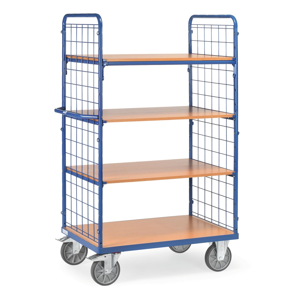 fetra® Chariot à plateaux à tablettes fixes, 2 parois grillagées, 4 plateaux de 1 200 x 800 mm Illustration du produit: fetra® Chariot à plateaux à tablettes fixes, 2 parois grillagées, 4 plateaux de 1 200 x 800 mm