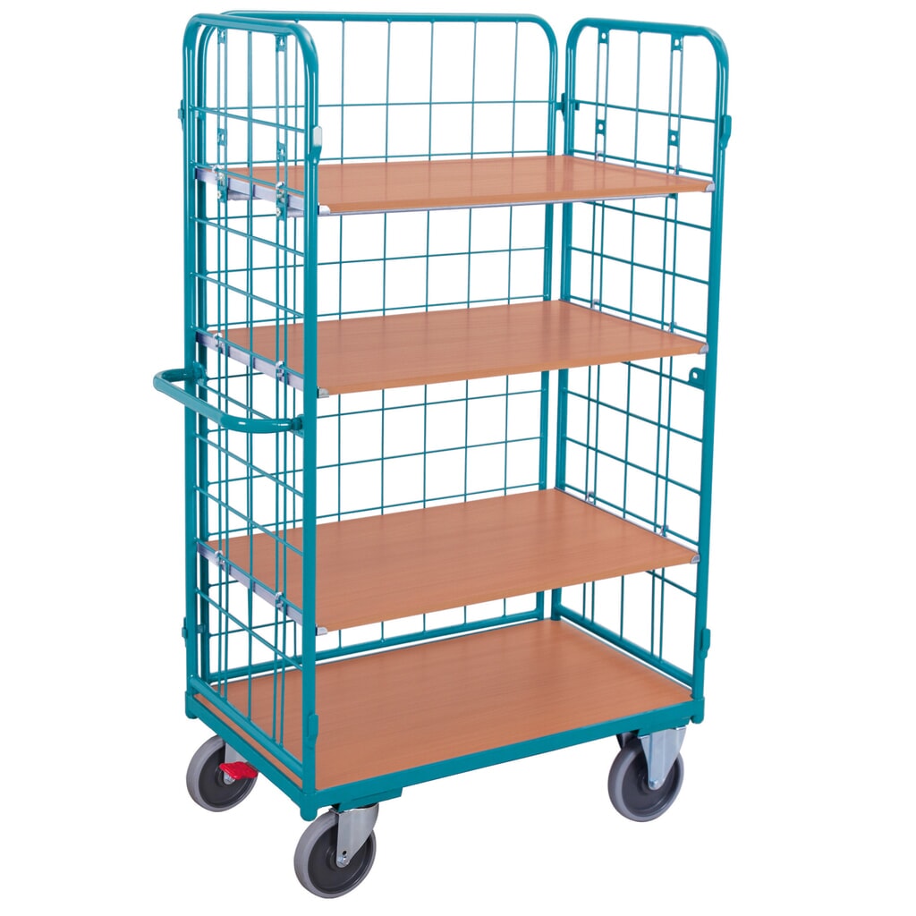 Illustration du produit: Chariot à étages Ameise® avec treillis métallique, fermé sur 3 côtés, 4 tablettes de 1 000 x 600 mm