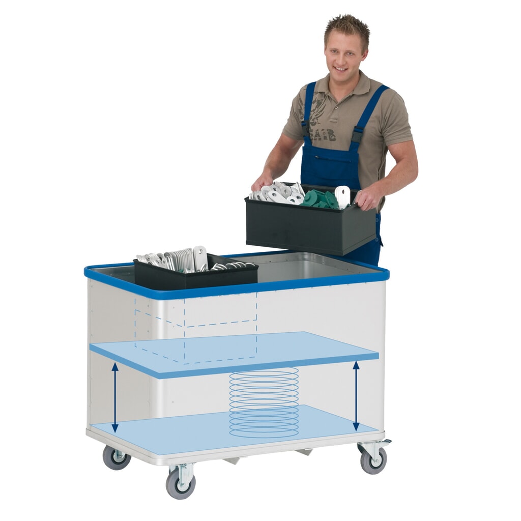 Illustration du produit: Chariot à plateau sur ressort en aluminium, volume 380 litres