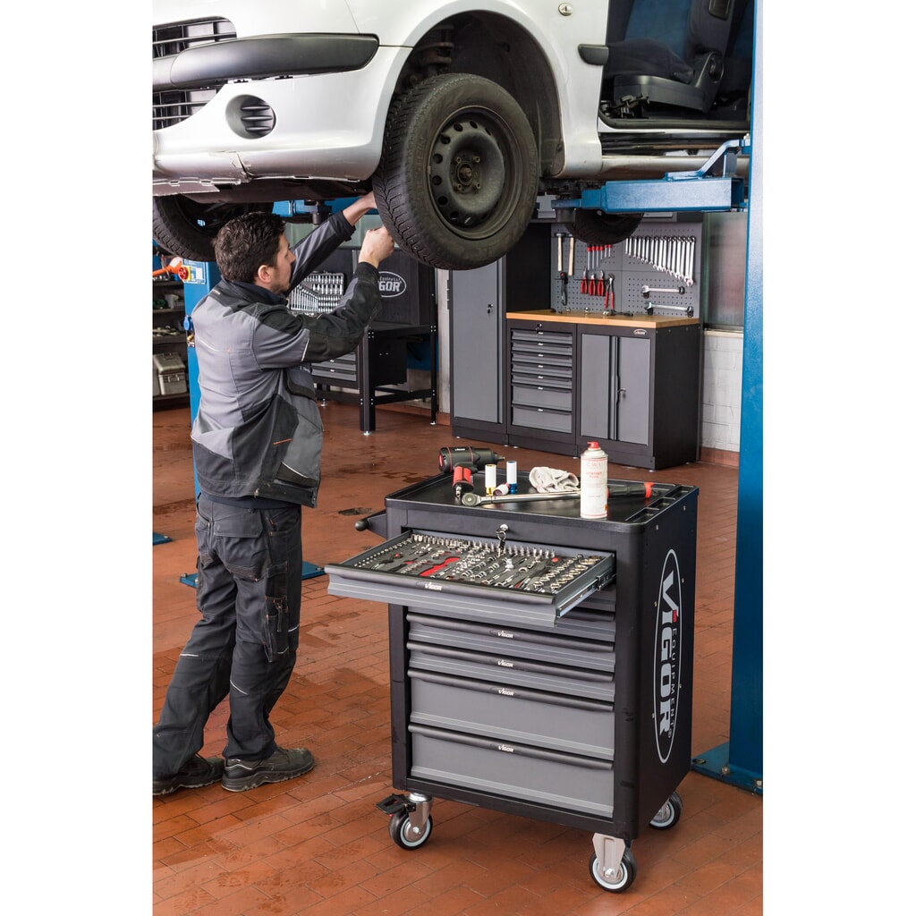 N° de l'image du produit 2 : Chariot à outils VIGOR® 1000, 7 + 3 tiroirs + coffret de réhausse, vide