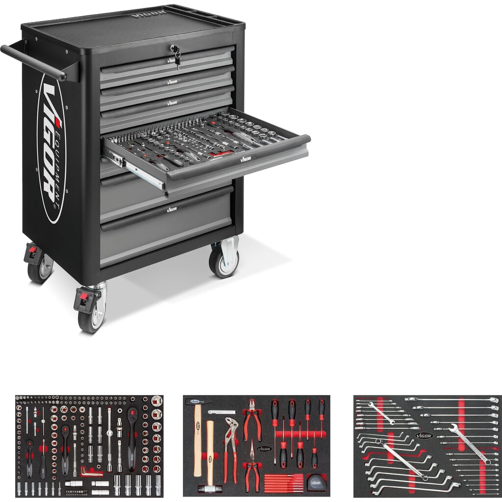 Illustration du produit: Chariot à outils VIGOR® 1000, 7 tiroirs, assortiment d'outils avec 248 pièces inclus