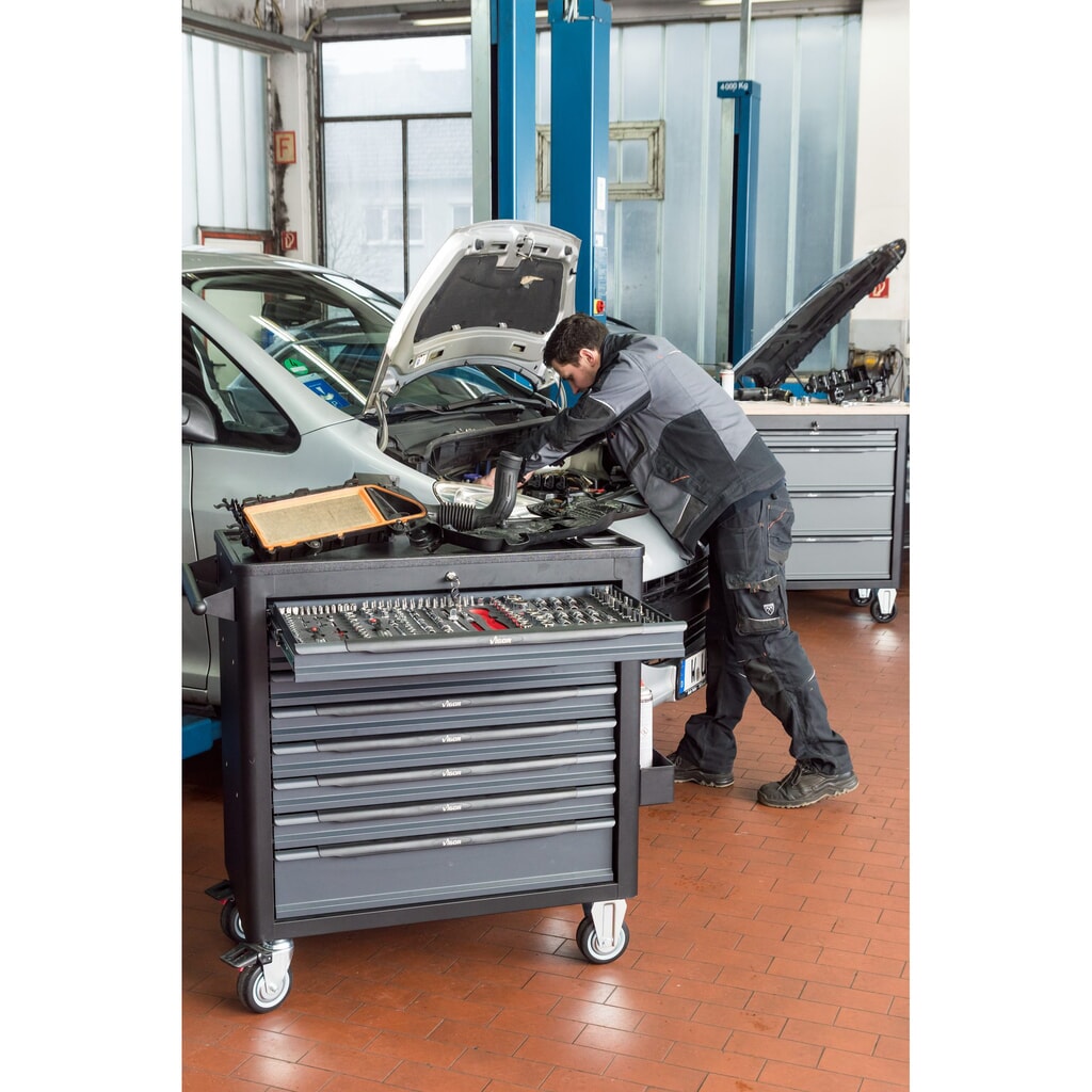 N° de l'image du produit 4 : Chariot à outils VIGOR® 1000 XL, 8 tiroirs, assortiment d'outils avec 505 pièces inclus