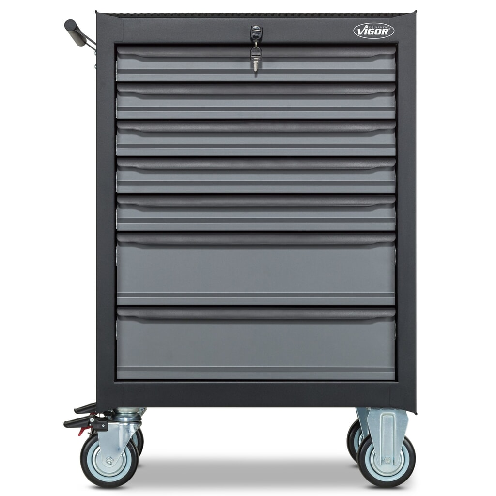 N° de l'image du produit 2 : Chariot à outils VIGOR® 500N, 7 tiroirs, assortiment d'outils avec 163 pièces inclus