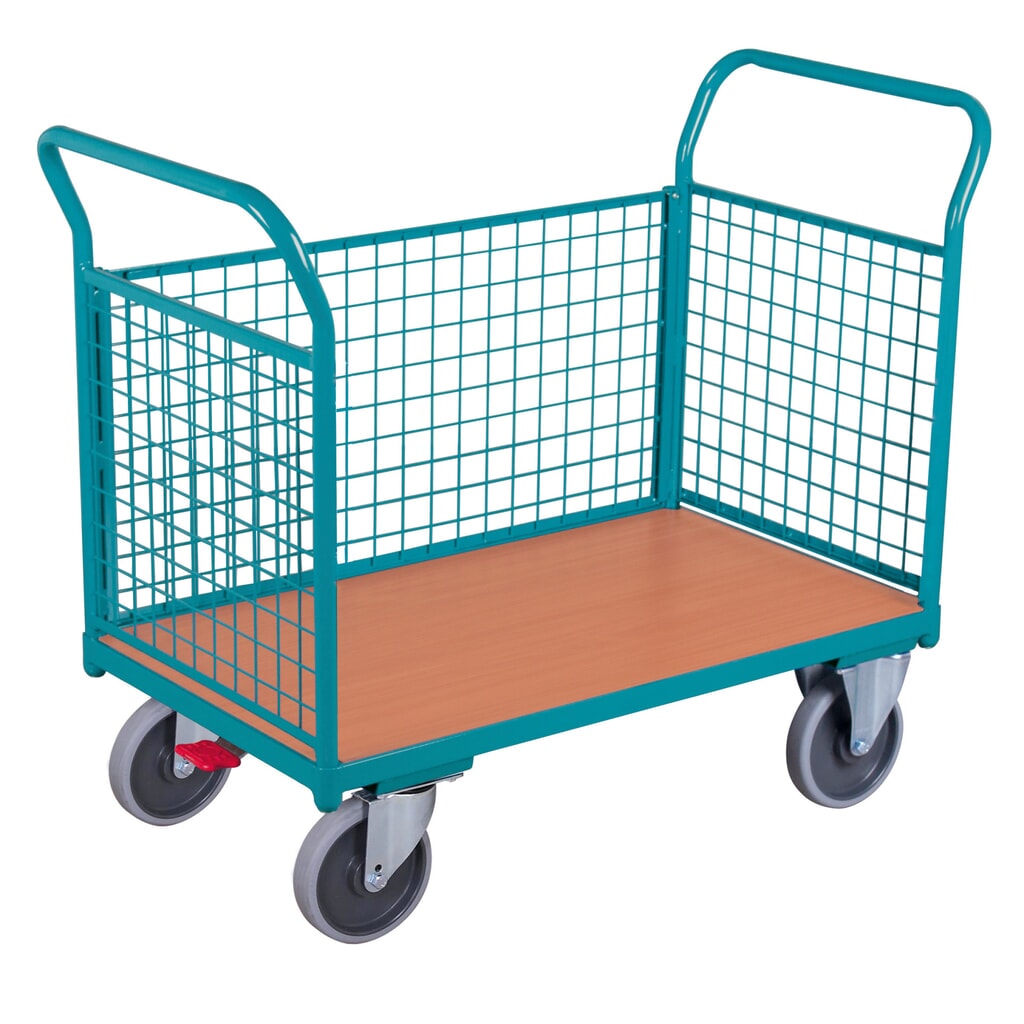 N° de l'image du produit 1 : Chariot à plate-forme Ameise®, 3 côtés avec parois grillagées, surface de chargement l x P 676 x 1 000 mm