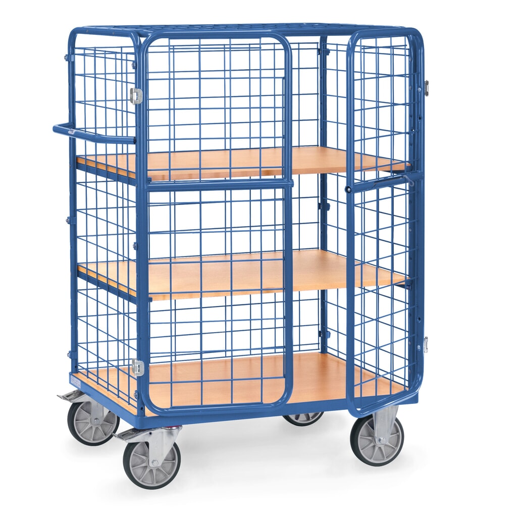 Illustration du produit: Chariot à plateaux et portes battantes fetra®, capacité de charge 600 kg, 3 plateaux de 1 000 x 600 mm