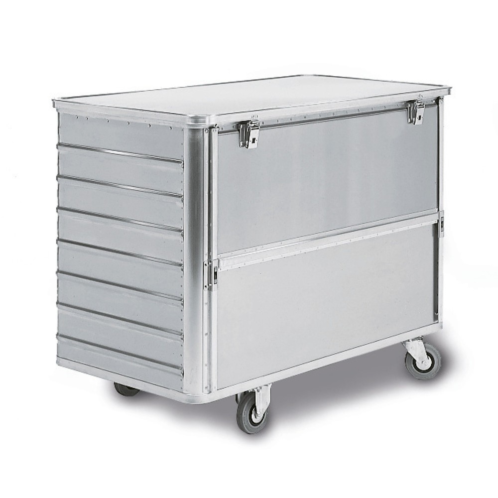 N° de l'image du produit 1 : Chariot-caisse en aluminium avec paroi semi-abaissable, 650 litres, avec couvercle + serrure