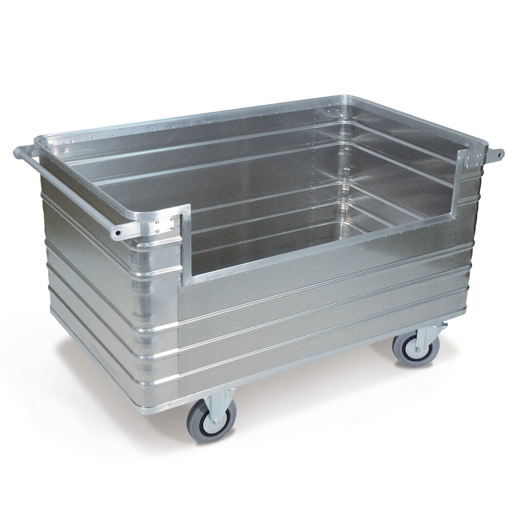 Chariot-caisse en aluminium, paroi pleine avec découpe latérale, 945 litres Illustration du produit: Chariot-caisse en aluminium, paroi pleine avec découpe latérale, 945 litres