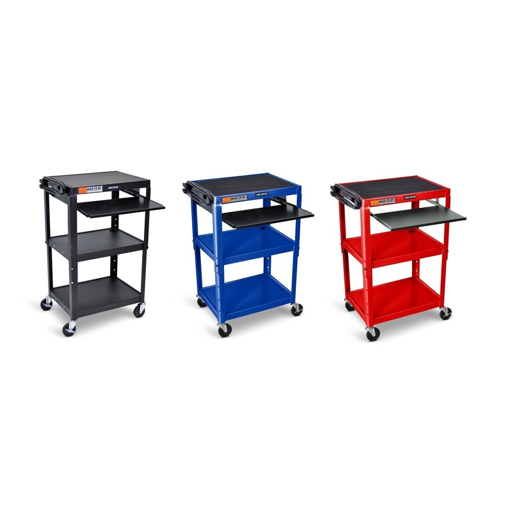 Numéro de l'image du produit 2: Chariot de bureau et à dossiers, 3 étagères, réglable en hauteur, avec tablette coulissante pour clavier, noir