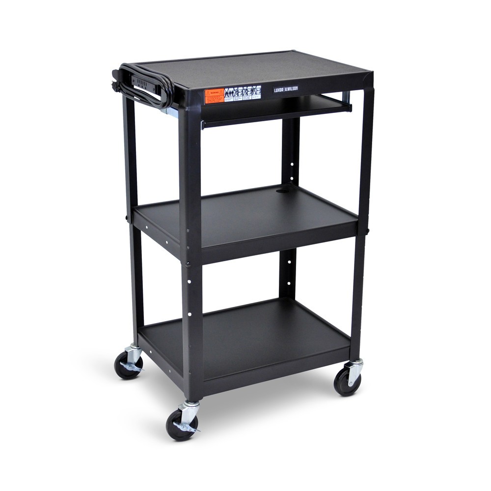 Numéro de l'image du produit 3: Chariot de bureau et à dossiers, 3 étagères, réglable en hauteur, avec tablette coulissante pour clavier, noir