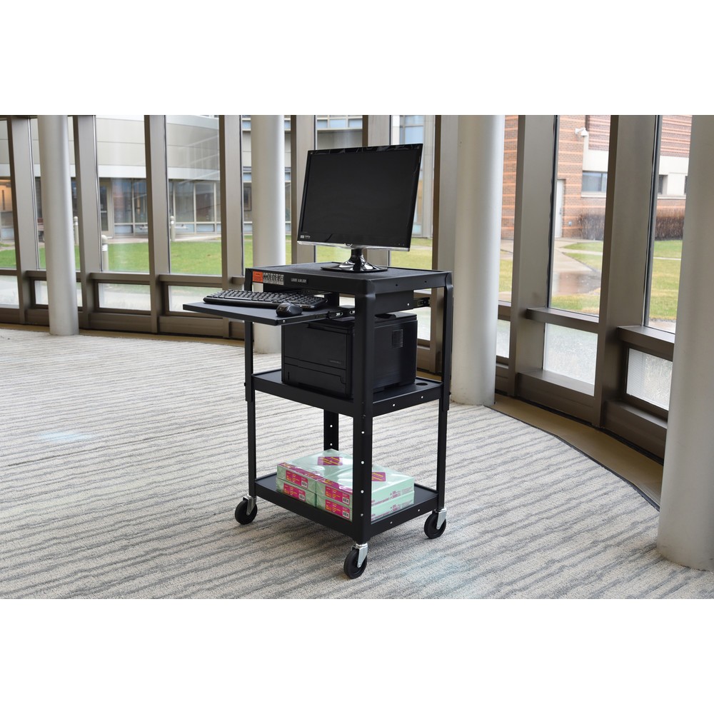 Numéro de l'image du produit 4: Chariot de bureau et à dossiers, 3 étagères, réglable en hauteur, avec tablette coulissante pour clavier, noir