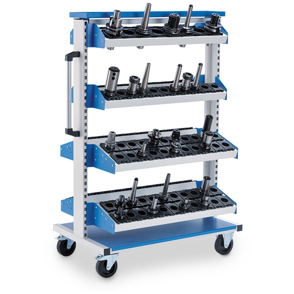 Chariot de chargement CNC Bedrunka+Hirth, avec 4 plateaux porte-outils, H x l x P 1 450 x 990 x 610 mm, gris clair, bleu clair N° de l'image du produit 1 : Chariot de chargement CNC Bedrunka+Hirth, avec 4 plateaux porte-outils, H x l x P 1 450 x 990 x 610 mm, gris clair, bleu clair