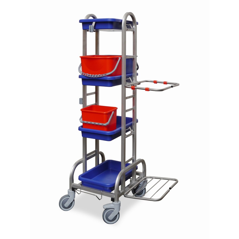 Illustration du produit: Chariot de nettoyage acier inoxydable IV, 2x 10 + 1x 6 litres, cadre support pour sac-poubelle de 120 litres, 4 bacs collecteurs