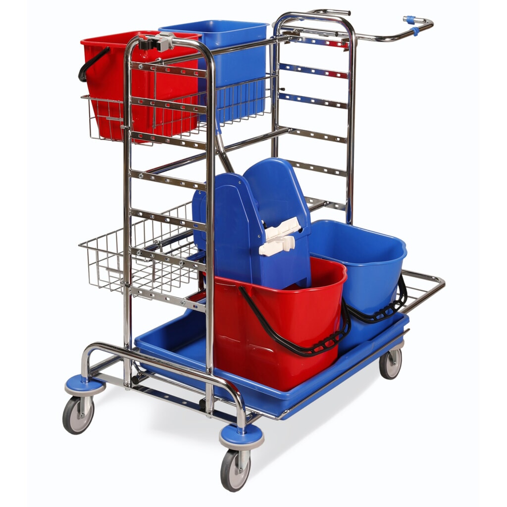 Chariot de nettoyage Universel II, chromé, 2 x 15 litres avec presse à serpillière + 2 x 12 litres Illustration du produit: Chariot de nettoyage Universel II, chromé, 2 x 15 litres avec presse à serpillière + 2 x 12 litres