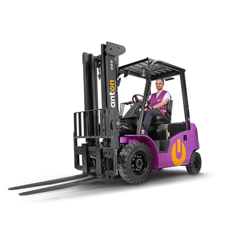 N° de l'image du produit 1 : Chariot élévateur électrique AntOn by Jungheinrich CBH 2.5 avec mât télescopique double, hauteur de levage 3 300 mm, capacité de charge 2.500 kg, y compris chargeur externe 80 V, 100 A, CEE, 5 broches