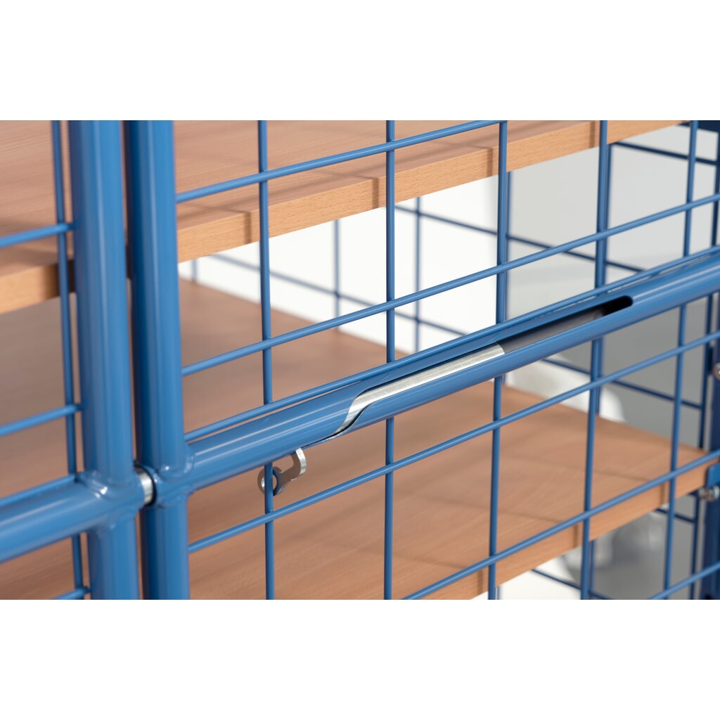 N° de l'image du produit 5 : Chariot fermé tôlé fetra®, capacité de charge de 600 kg, ridelles grillagées, porte à double battant, 5 étagères de 1 200 x 800 mm