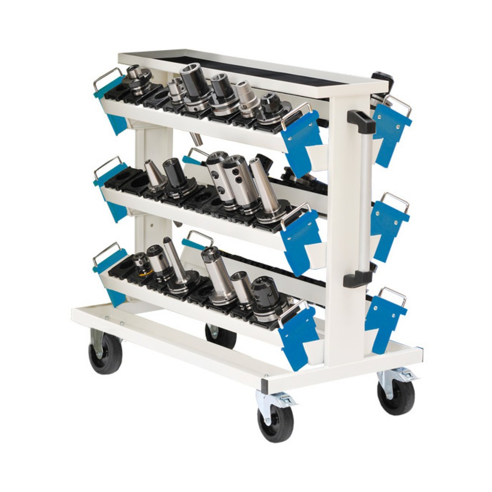 Illustration du produit: Chariot pour outils Bedrunka+Hirth pour outils CNC, avec 6 porte-outils, gris clair, bleu clair, H x l x p 950 x 560 x 930 mm