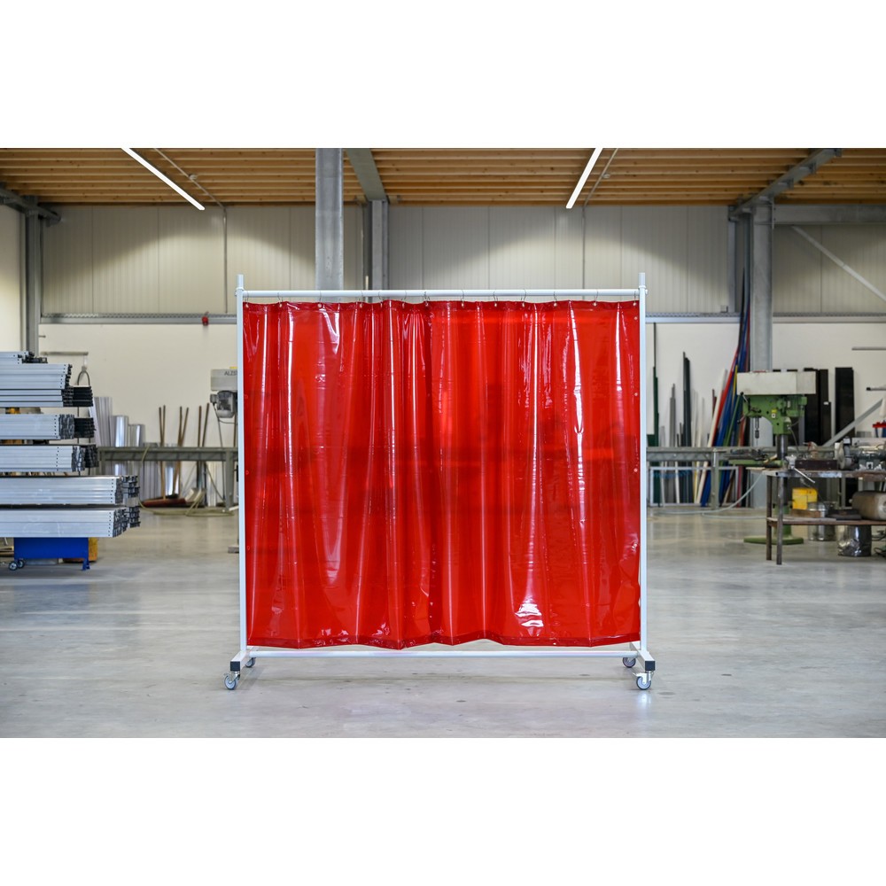 Numéro de l'image du produit 1: Écran de soudage mobile avec pans orientables, selon ISO EN 25980 (EN 1598), en 1 partie, bâche de 0,4 mm, rouge / transparent