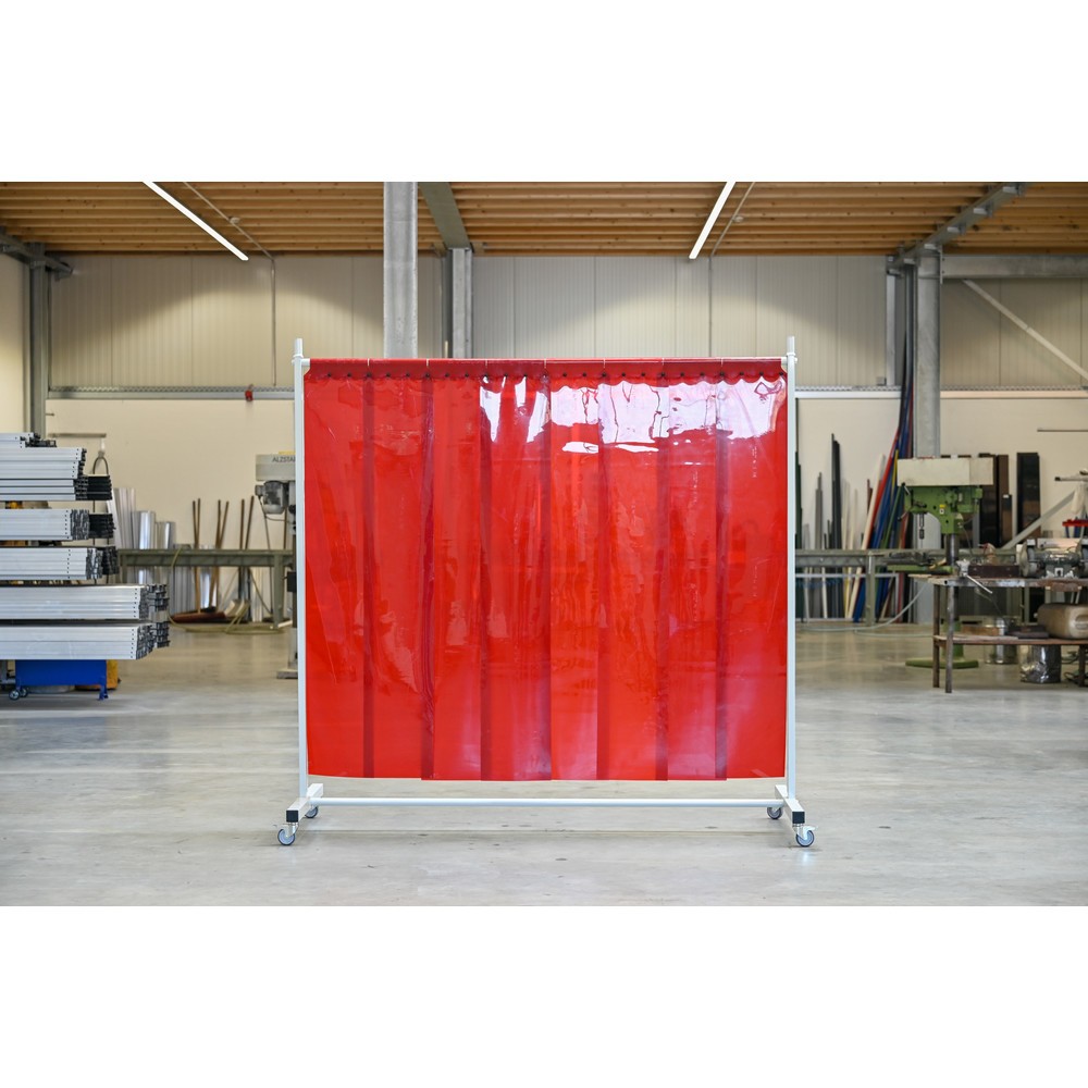 Numéro de l'image du produit 1: Écran de soudage mobile avec pans orientables, selon ISO EN 25980 (EN 1598), en 1 partie, lamelles de 2 mm, rouge / transparent