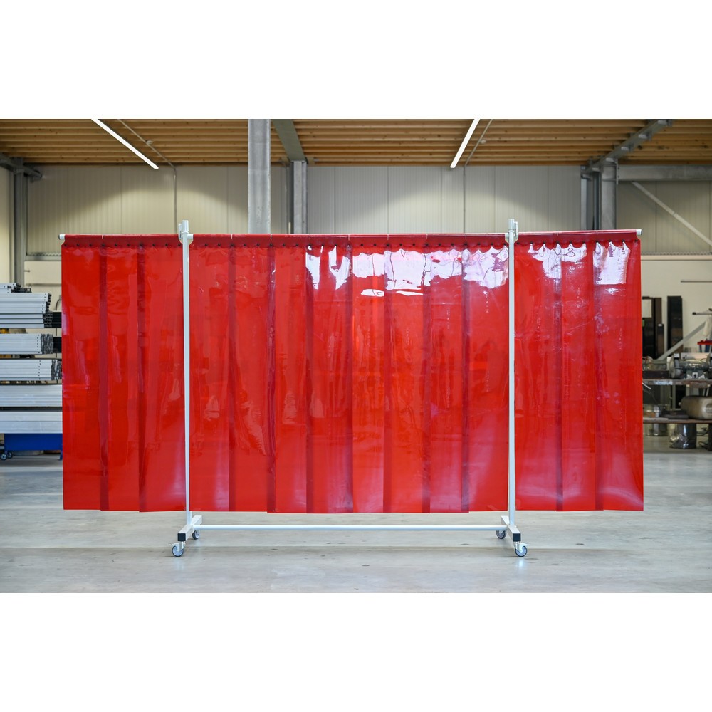 Numéro de l'image du produit 1: Écran de soudage mobile avec pans orientables, selon ISO EN 25980 (EN 1598), en 3 parties, lamelles de 2 mm, rouge / transparent