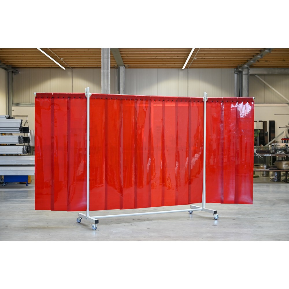 Numéro de l'image du produit 2: Écran de soudage mobile avec pans orientables, selon ISO EN 25980 (EN 1598), en 3 parties, lamelles de 2 mm, rouge / transparent
