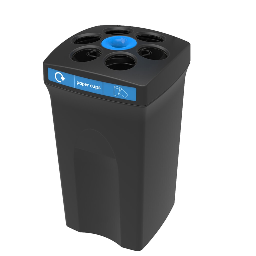 N° de l'image du produit 1 : Collecteur de gobelets Envirocup XL ENVIROBIN, avec réservoir intégré, noir/bleu, inscription « paper cups »