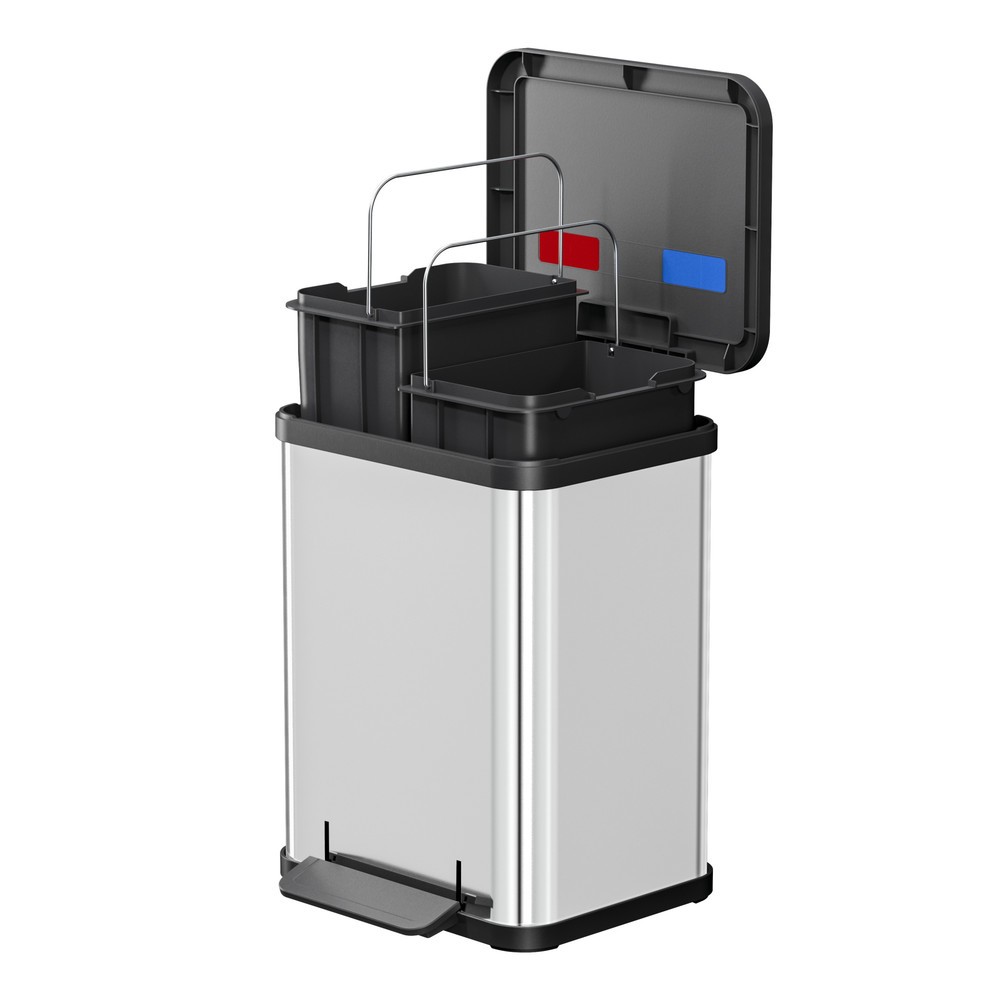 Numéro de l'image du produit 3: Collecteur de déchets à pédale Hailo Öko duo Plus M, 2 x 9 litres, mécanisme de fermeture amorti, acier inoxydable, mat