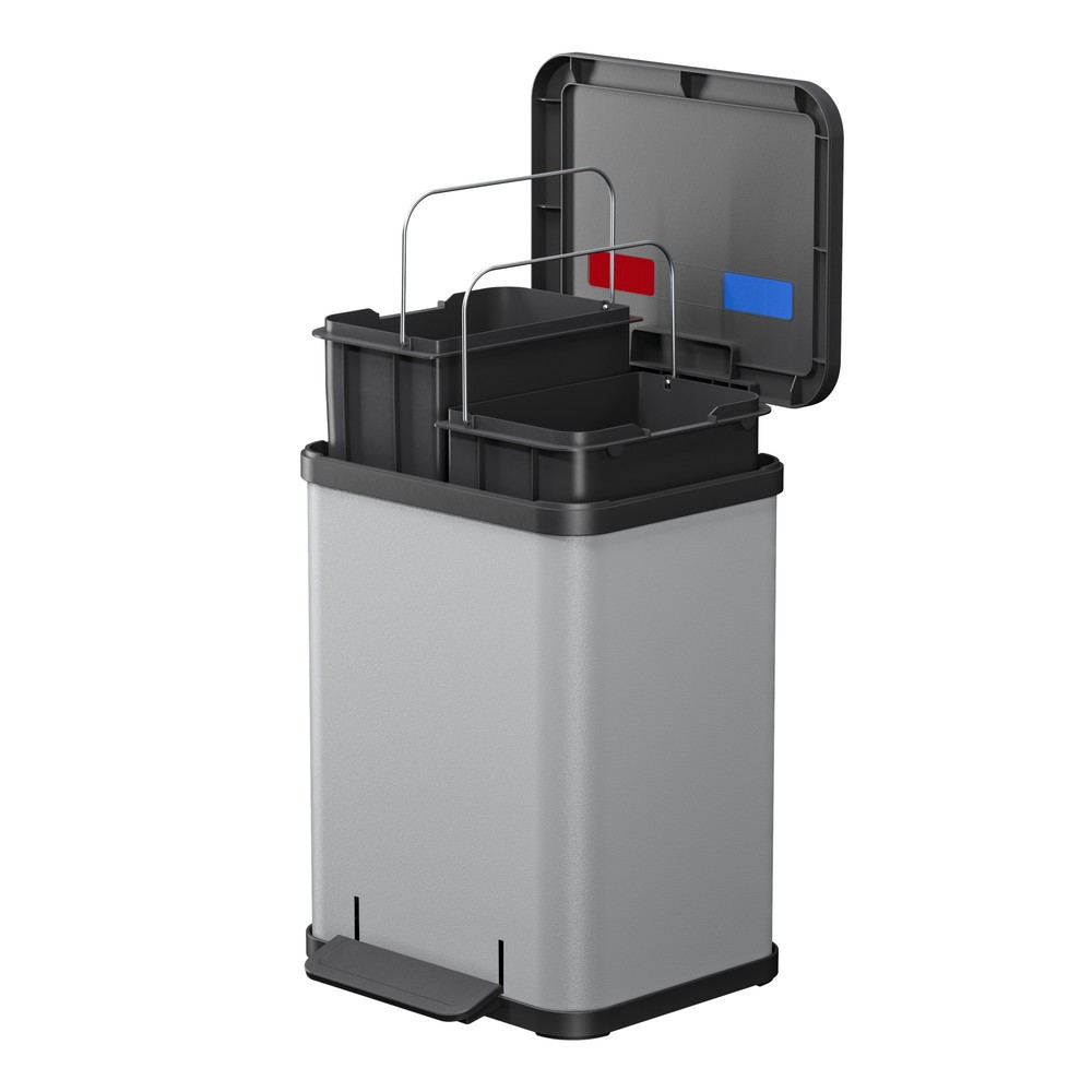 Numéro de l'image du produit 3: Collecteur de déchets à pédale Hailo Öko duo Plus M, 2 x 9 litres, mécanisme de fermeture amorti, gris clair, mat