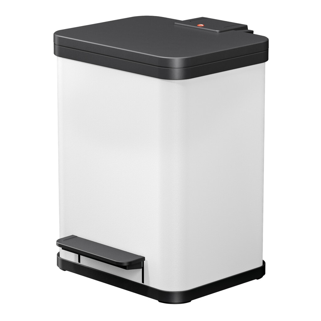 N° de l'image du produit 1 : Collecteur de déchets à pédale Hailo Öko duo Plus M, 2 x 9 litres, mécanisme de fermeture amorti, blanc, mat