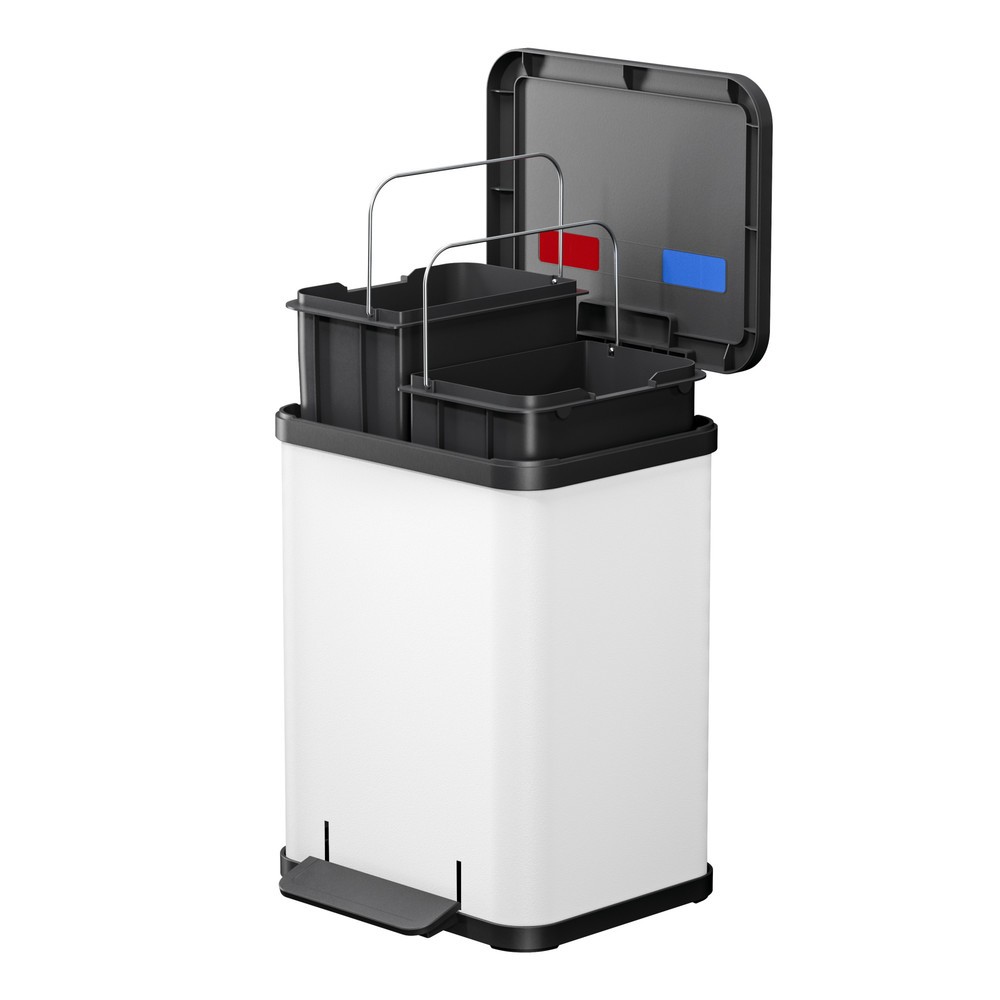 Numéro de l'image du produit 4: Collecteur de déchets à pédale Hailo Öko duo Plus M, 2 x 9 litres, mécanisme de fermeture amorti, blanc, mat