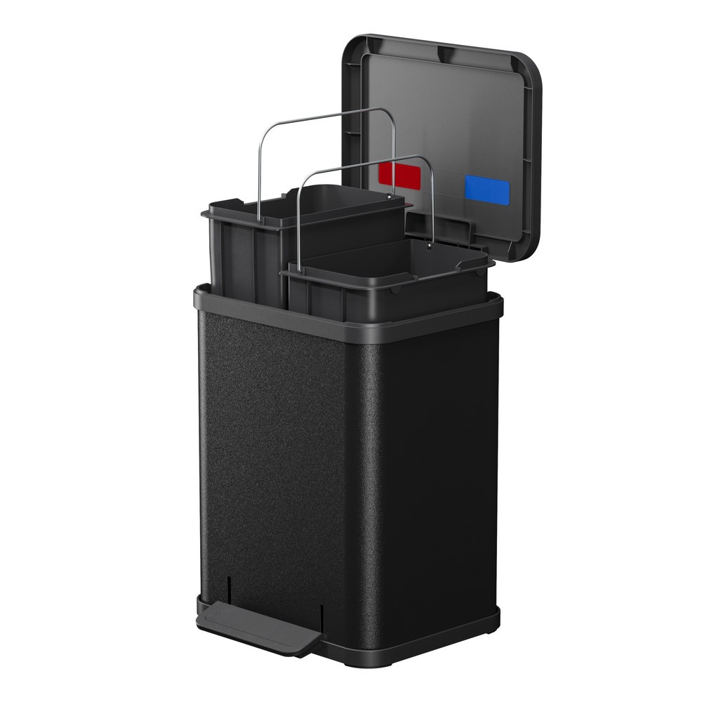 Numéro de l'image du produit 3: Hailo Collecteur de déchets à pédale Öko duo Plus M, 2 x 9 litres, mécanisme de fermeture amorti, noir foncé, mat