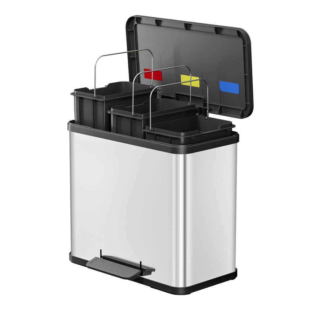 Numéro de l'image du produit 4: Collecteur de déchets à pédale Hailo Öko trio Plus L, 3 x 9 litres, mécanisme de fermeture amorti, acier inoxydable, mat