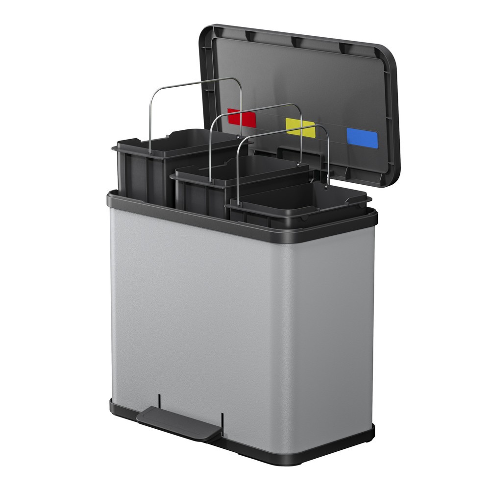 Numéro de l'image du produit 3: Collecteur de déchets à pédale Hailo Öko trio Plus L, 3 x 9 litres, mécanisme de fermeture amorti, gris clair, mat