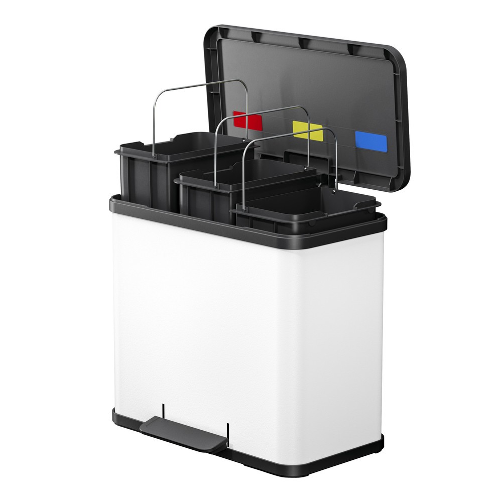 Numéro de l'image du produit 3: Collecteur de déchets à pédale Hailo Öko trio Plus L, 3 x 9 litres, mécanisme de fermeture amorti, blanc, mat