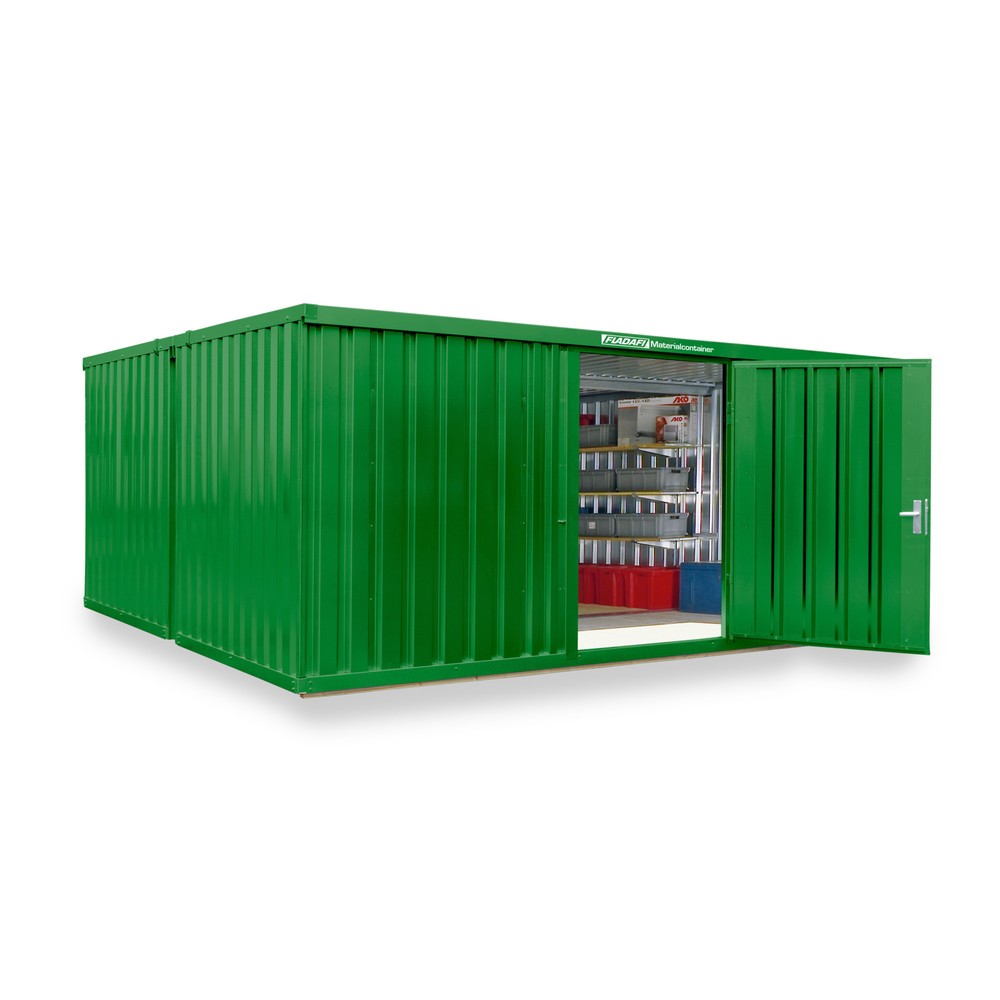 Numéro de l'image du produit 1: Combinaison de conteneurs à matériaux, 2 modules, HxlxP 2 150 x 5 080 x 4 340 mm, prémontés, plancher en bois, peint, vert herbe