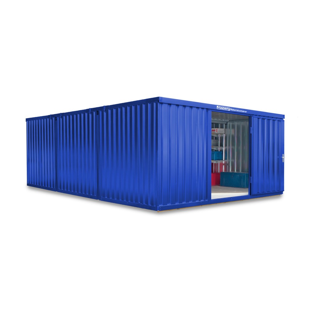 Numéro de l'image du produit 1: Combinaison de conteneurs à matériaux, 3 modules, HxlxP 2 150 x 4 050 x 6 520 mm, prémontés, plancher en bois, peint, bleu gentiane