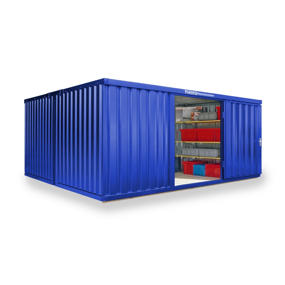 Numéro de l'image du produit 1: Combinaison de conteneurs à matériaux, 2 modules, HxlxP 2 150 x 4 050 x 4 340 mm, prémontés, plancher en bois, peint, bleu gentiane