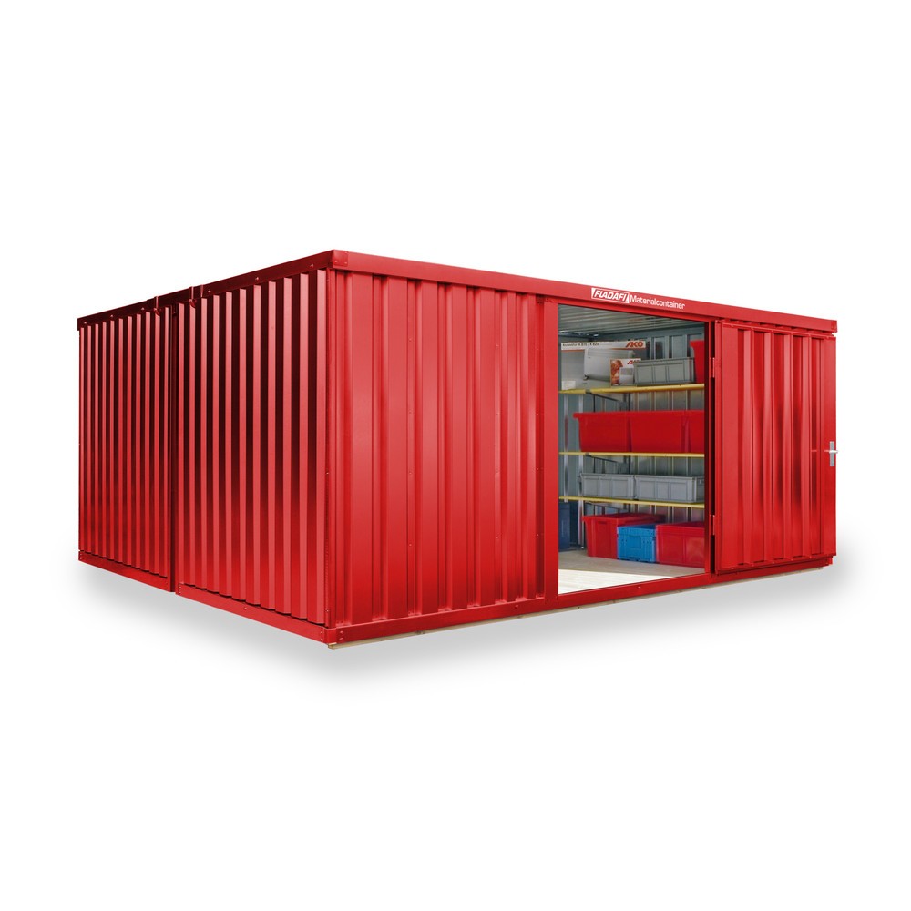 Numéro de l'image du produit 1: Combinaison de conteneurs à matériaux, 2 modules, HxlxP 2 150 x 4 050 x 4 340 mm, prémontés, plancher en bois, peint rouge feu