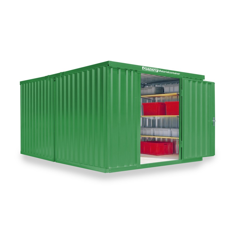Numéro de l'image du produit 1: Combinaison de conteneurs à matériaux, 2 modules, HxlxP 2 150 x 3 050 x 4 340 mm, démonté, plancher en bois, peint, vert herbe