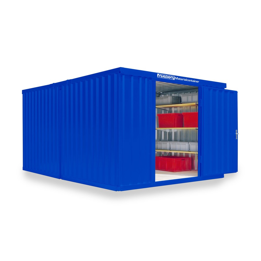 Numéro de l'image du produit 1: Combinaison de conteneurs à matériaux, 2 modules, HxlxP 2 150 x 3 050 x 4 340 mm, démonté, plancher en bois, peint, bleu gentiane