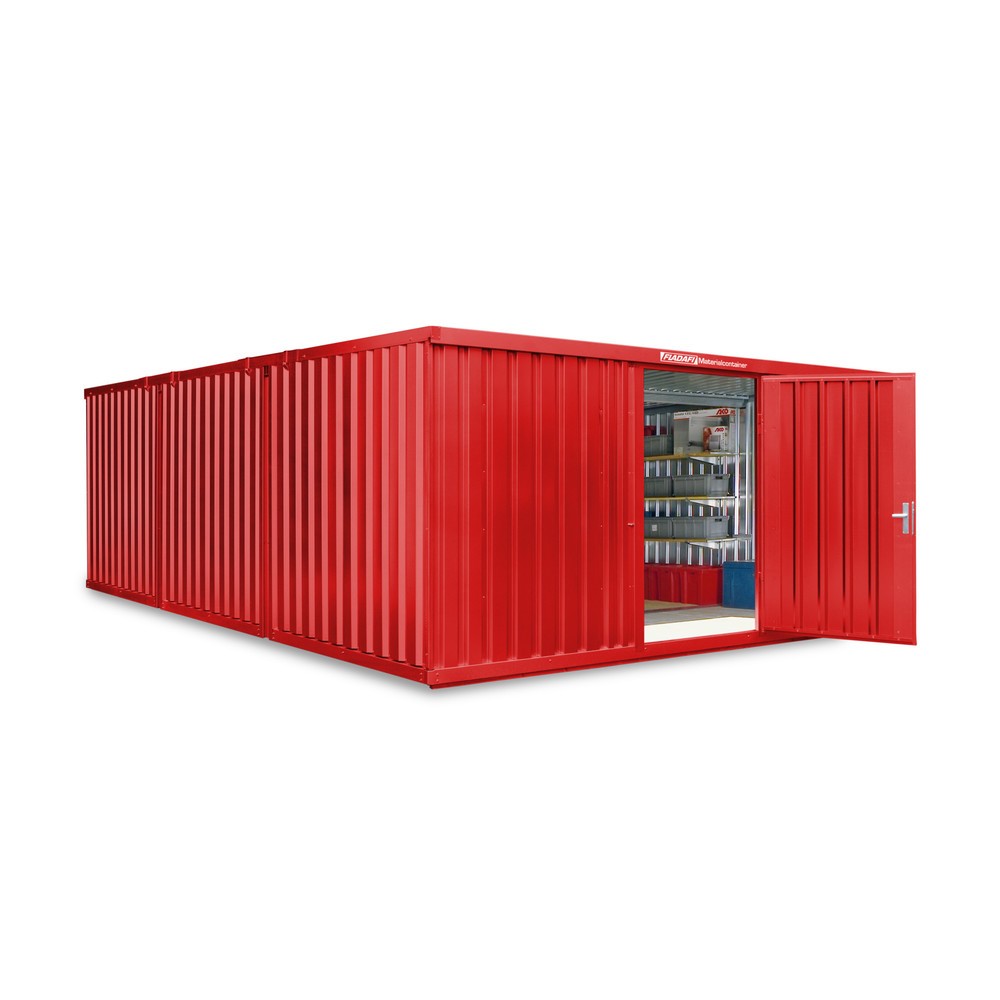 Numéro de l'image du produit 1: Combinaison de conteneurs à matériaux, 3 modules, HxlxP 2 150 x 5 080 x 6 520 mm, prémontés, plancher en bois, peint rouge feu