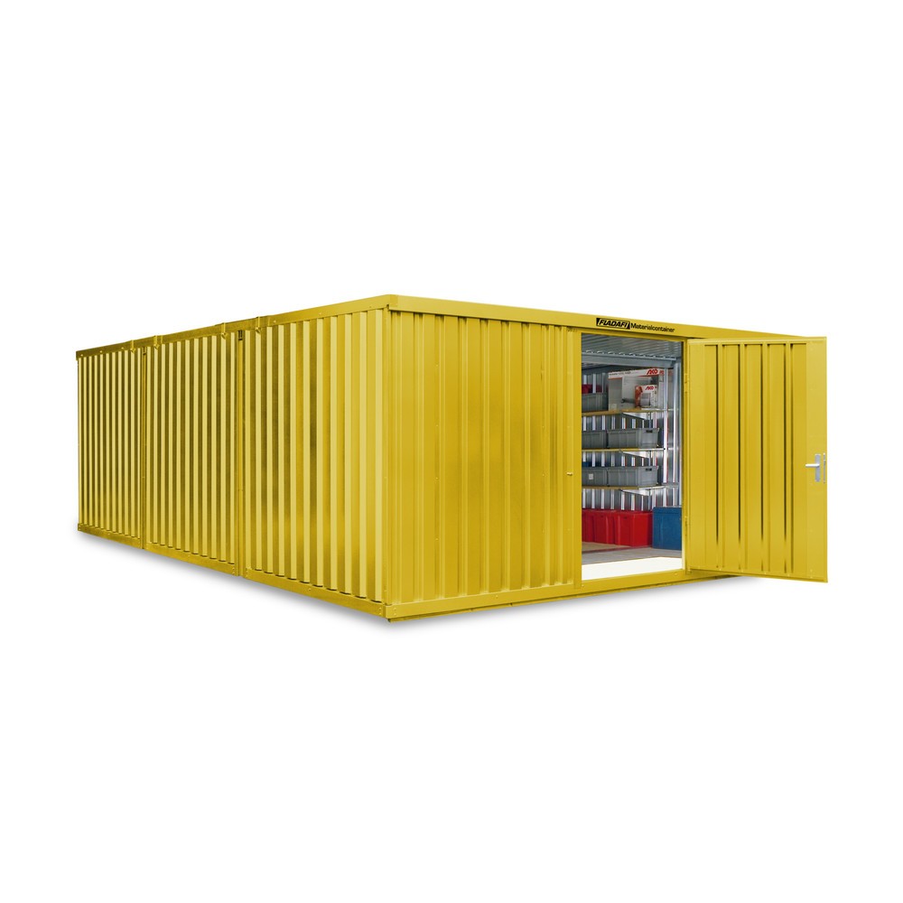 Numéro de l'image du produit 1: Combinaison de conteneurs à matériaux, 3 modules, HxlxP 2 150 x 5 080 x 6 520 mm, prémontés, plancher en bois, peint, jaune signalisation